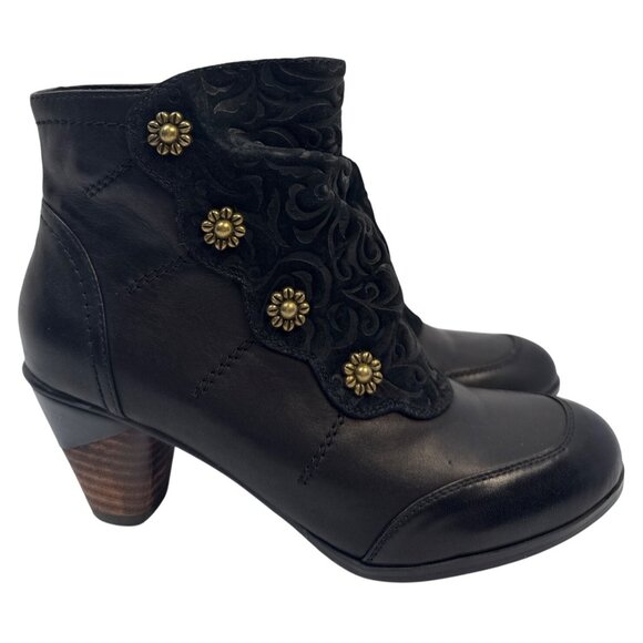 L'Artiste by Spring Step Women Belgard Black Leather Ankle Bootie Size 37 - Picture 3 of 11